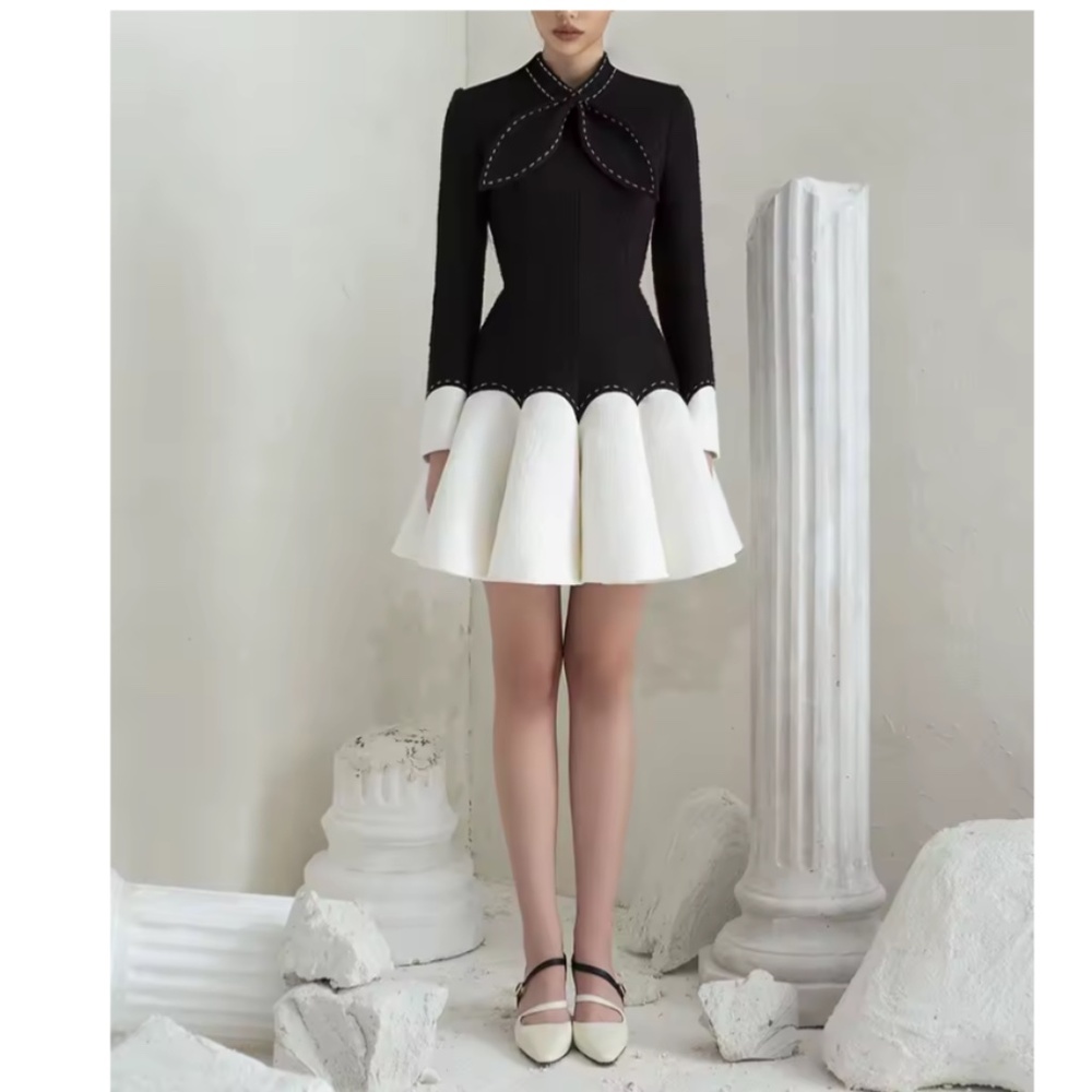 Tailor shop little black dress black white puffy light luxury dress
